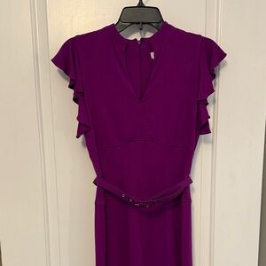 Cache Vibrant Purple Wiggle Dress with Ruffle Sleeves